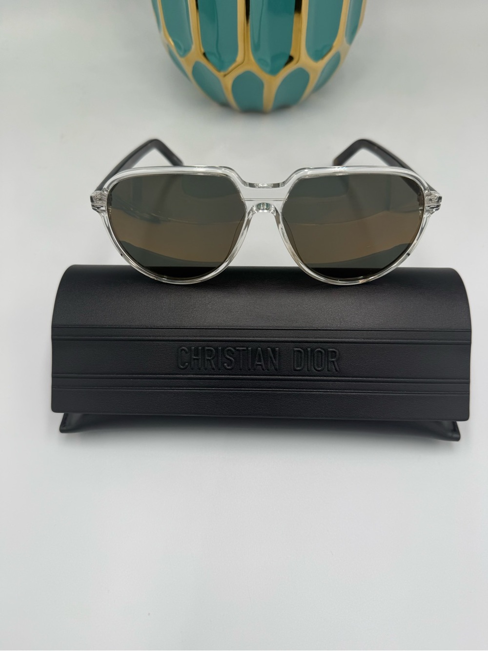 Dior Clear Frame Sunglasses with Brown Lenses